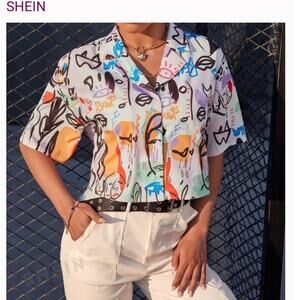 SHEIN EZwear Drop Shoulder Graphic Print Blouse